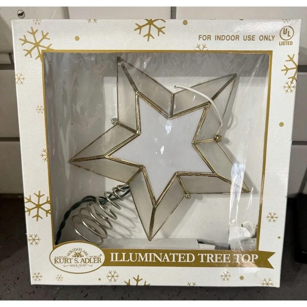 New Kurt Adler 10-Light White Capiz Bethlehem Star Tree Topper